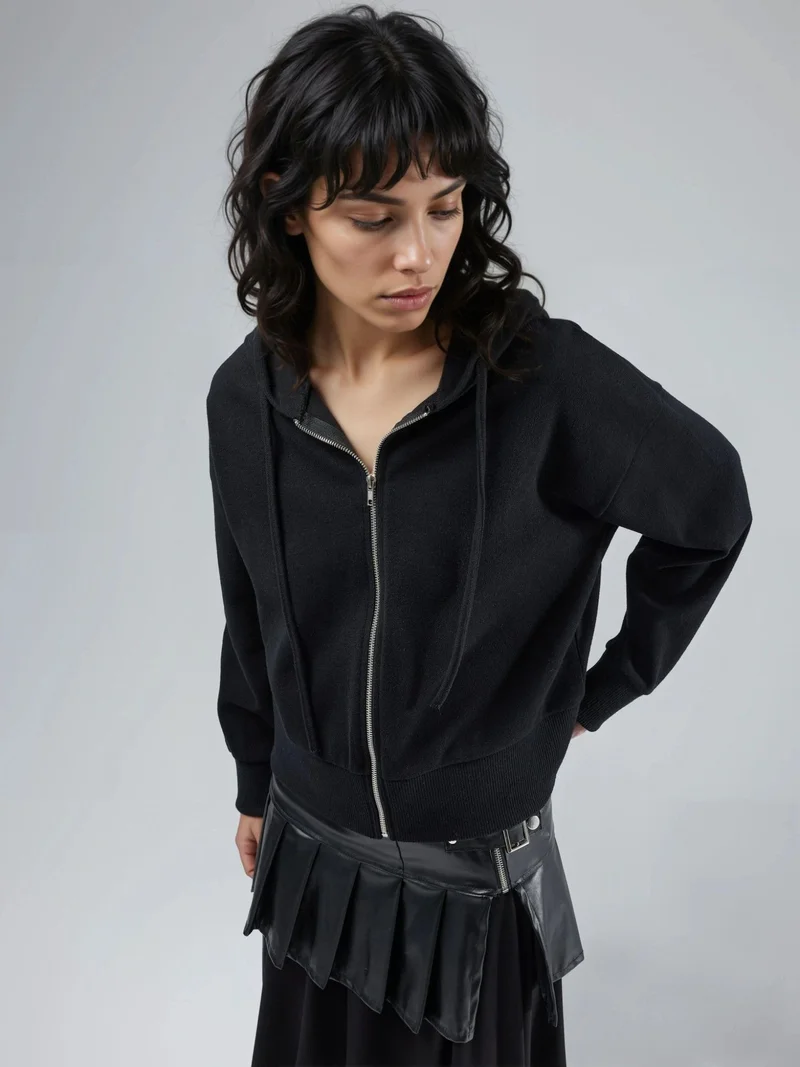 Busem Black BUSEM Hooded Zipper Jacket with Pockets for Women | Best Price UAE